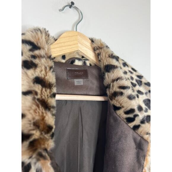 NEW MOTHER The Pony Keg Cheetah Print Button Front Faux-Fur Jacket Brown Sz: M - Picture 4 of 8